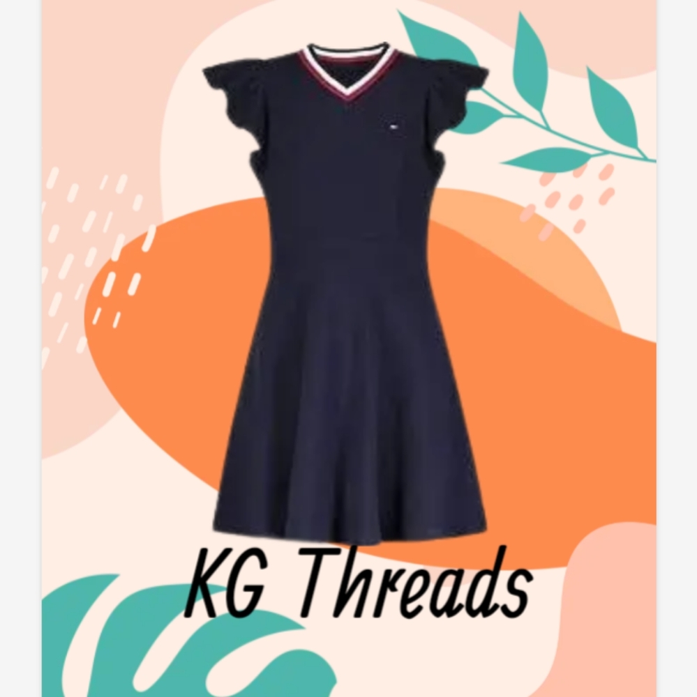 Tommy Hilfiger Girls' Ruffled Sleeveless Dress, Ribbed V-Neck